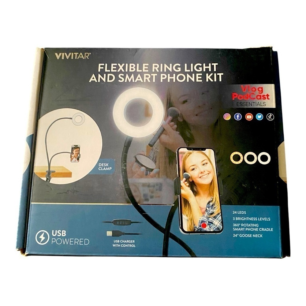 NWT- VIVITAR-FLEXIBLE RING LIGHT AND SMART  PHONE KIT